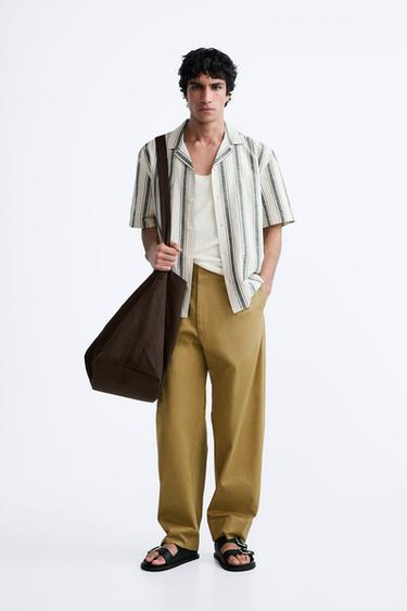 STRIPED COTTON-LINEN SHIRT - Ecru / Black by Zara