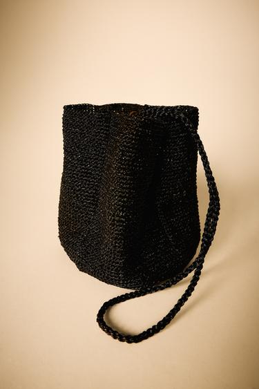 METALLIC FABRIC BUCKET BAG - Black by Zara