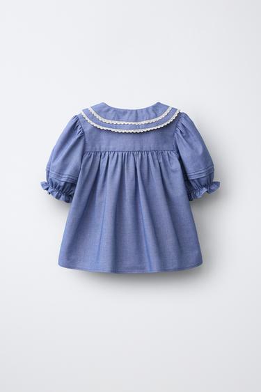 BLOUSE DENTELLE CONTRASTÉE - Bleu / Bleu marine de Zara - Image 1