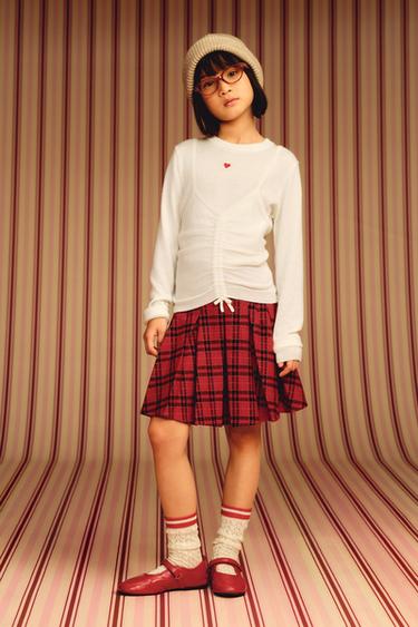 CHECK BOX PLEAT SKIRT - Red by Zara