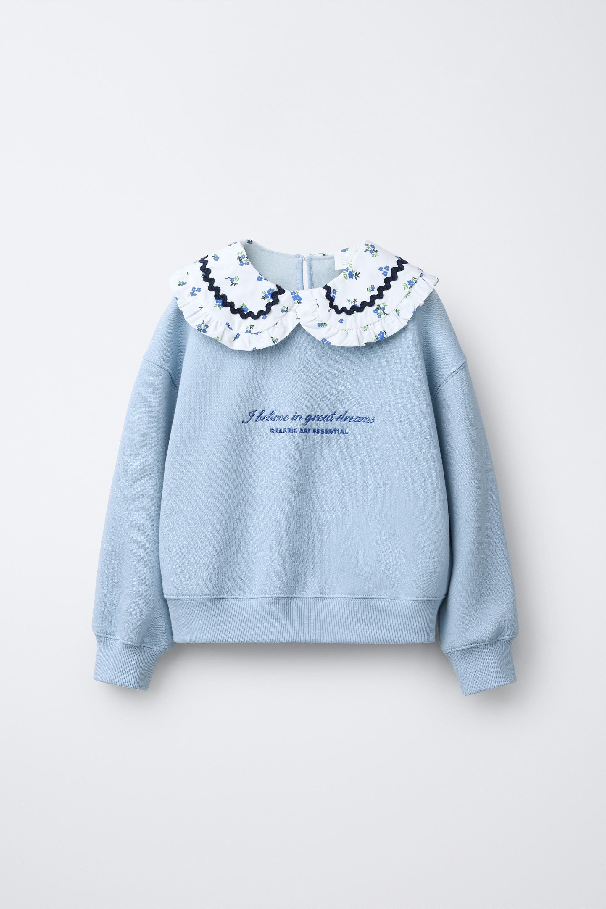 ピーターパンカラーフリル刺繍入りスウェットシャツ - 空色 | ZARA