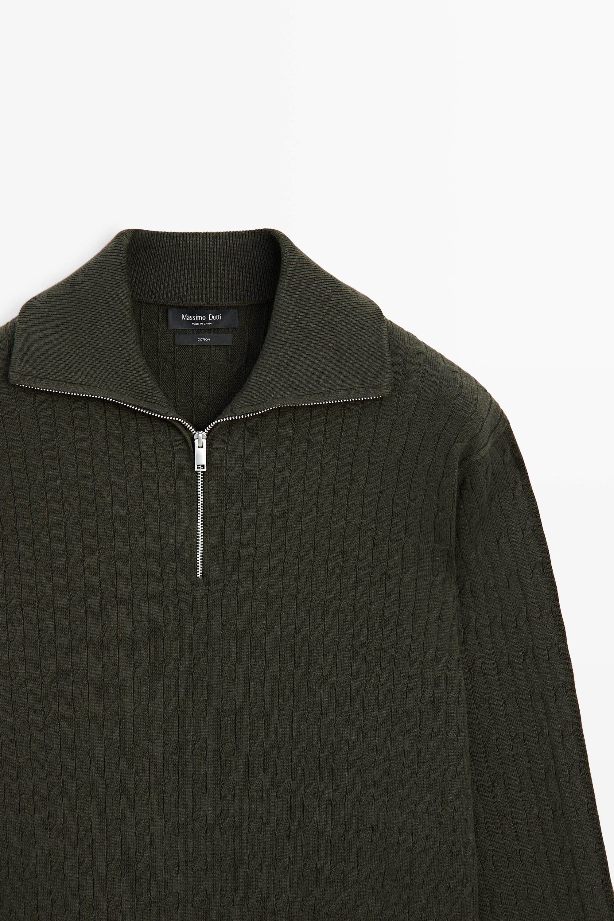 Mock neck knit zip sweater — KHAKI