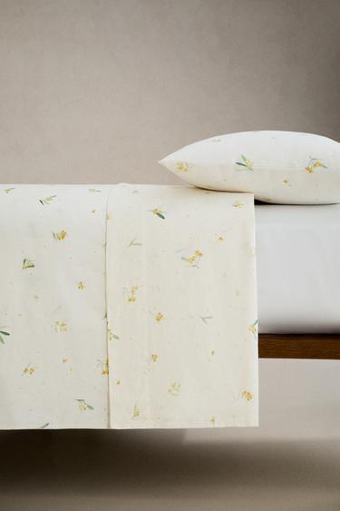 MIMOSA PRINT LINEN AND COTTON FLAT SHEET - Oyster-white by Zara - Image 2