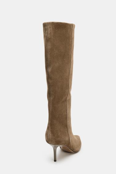 BOTTES À TALONS FINS EN CROÛTE DE CUIR - Gris taupe de Zara - Image 5