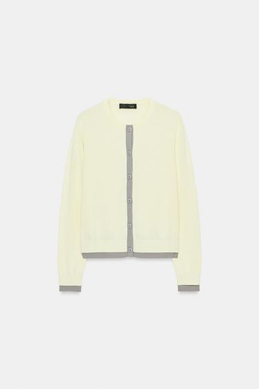Zara 拼接設計針織外套 - 黃色