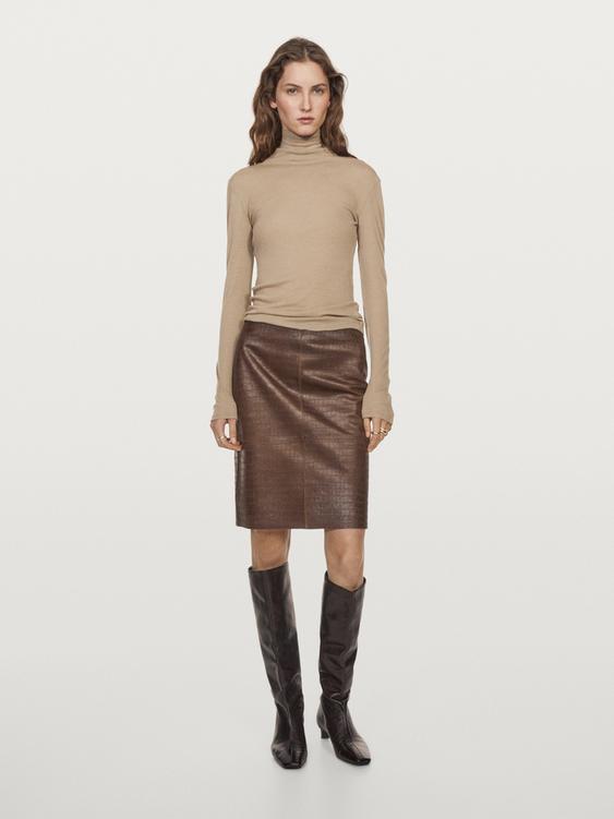 Short leather mock croc skirt