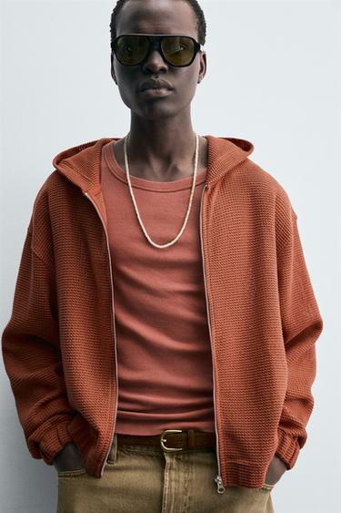 OPEN KNIT HOODIE - Reddish by Zara