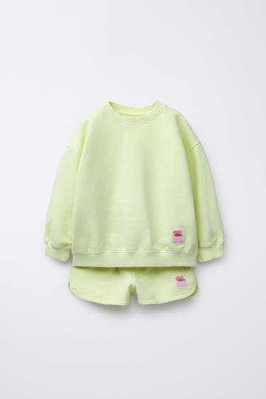 Zara PLAIN SWEATSHIRT AND BERMUDA SET WITH LABEL - Light lime green