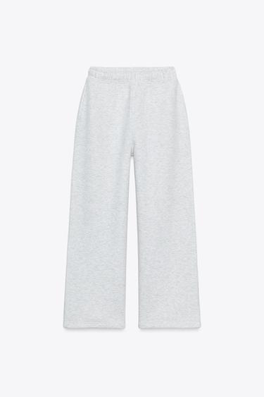 BASIC STRAIGHT-LEG PLUSH TROUSERS WITH ADJUSTABLE HEM - Grey marl by Zara