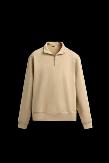 Zara BASIC QUARTER-ZIP SWEATSHIRT - straw