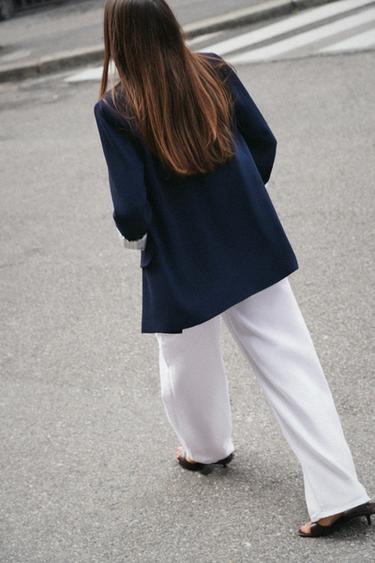 БЛЕЙЗЕР ІЗ ЗАКОЧЕНИМИ РУКАВАМИ ТА ПРИНТОВАНИМИ МАНЖЕТАМИ - Темно-синій/блакитний Zara