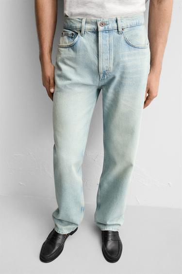 Zara STRAIGHT FIT ANKLE JEANS - Mid-blue