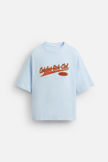 CAMISETA PARCHE RIZO - Celeste de Zara