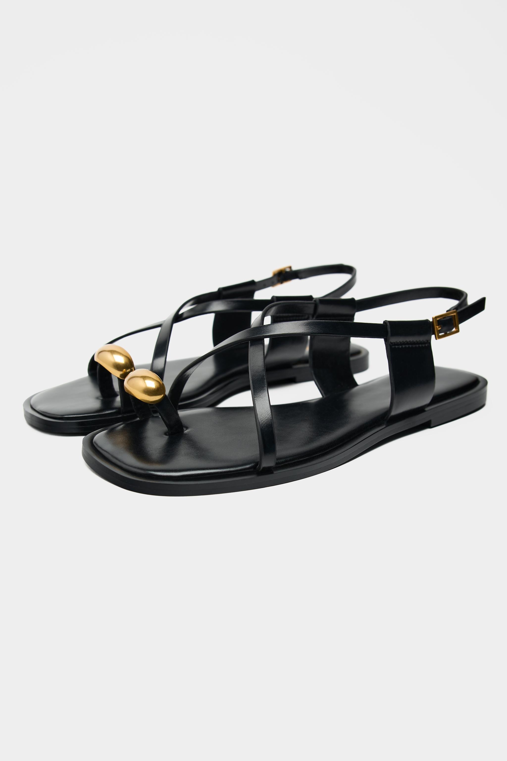 Женские сандалии Zara FLAT SANDALS WITH METALLIC DETAIL — фото 2