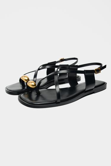 FLAT SANDALS WITH METAL DETAIL - Black by Zara - Image 3