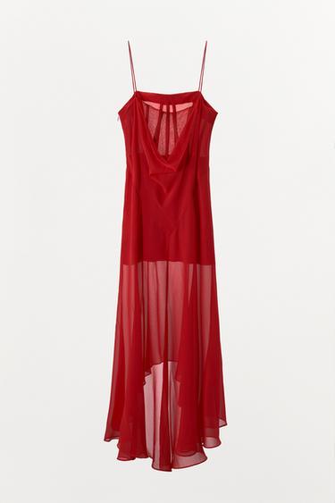 ASYMMETRIC BUSTIER MIDI DRESS - Red by Zara - Image 4