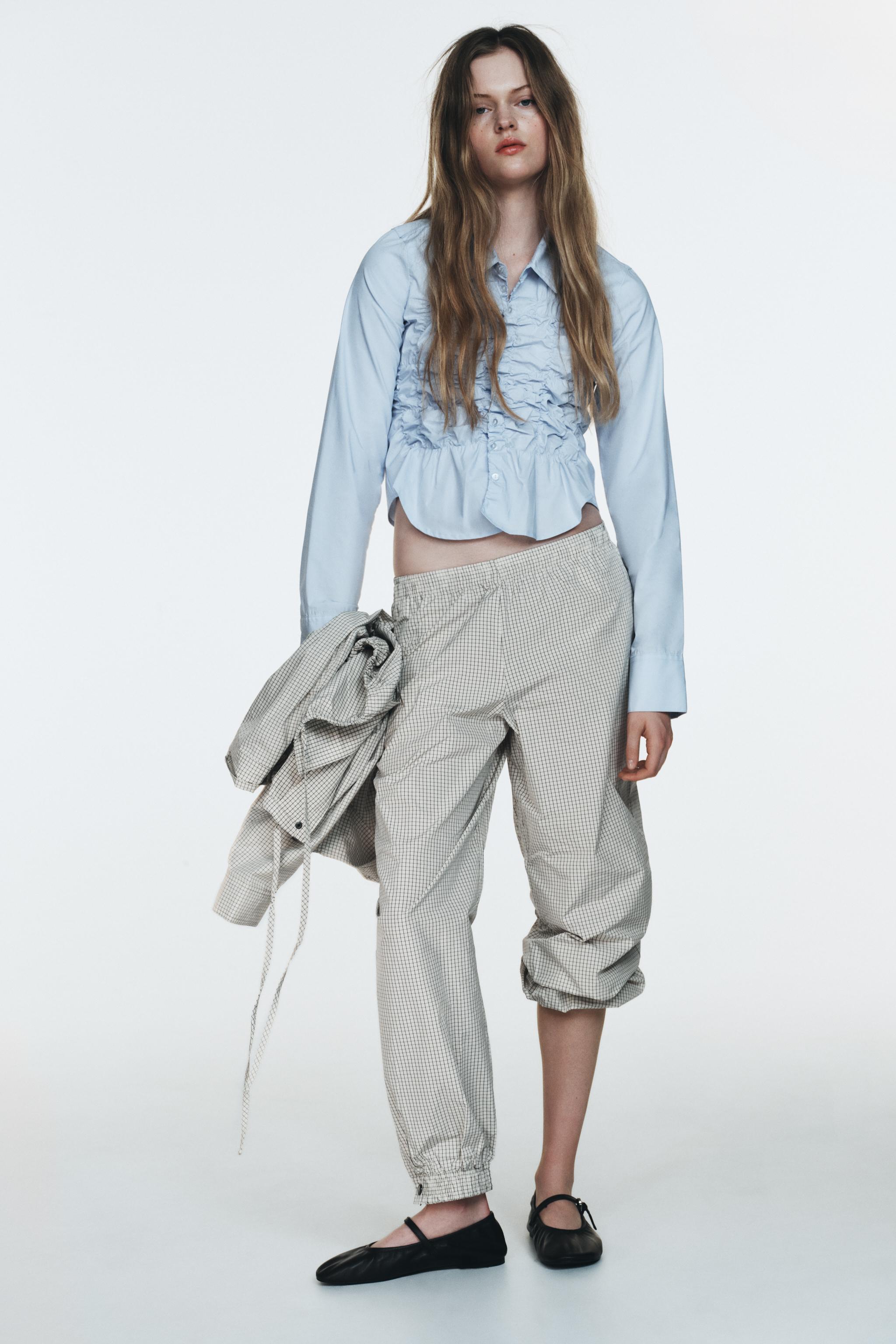 NYLON PLAID BALLOON PANTS - Black / White | ZARA Canada