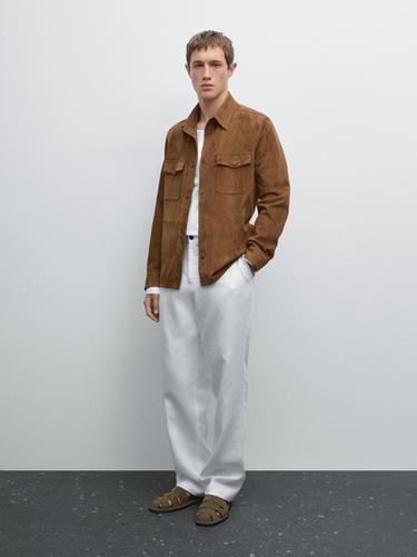 Zara Lightweight suede leather shirt - Tobacco - Image 0
