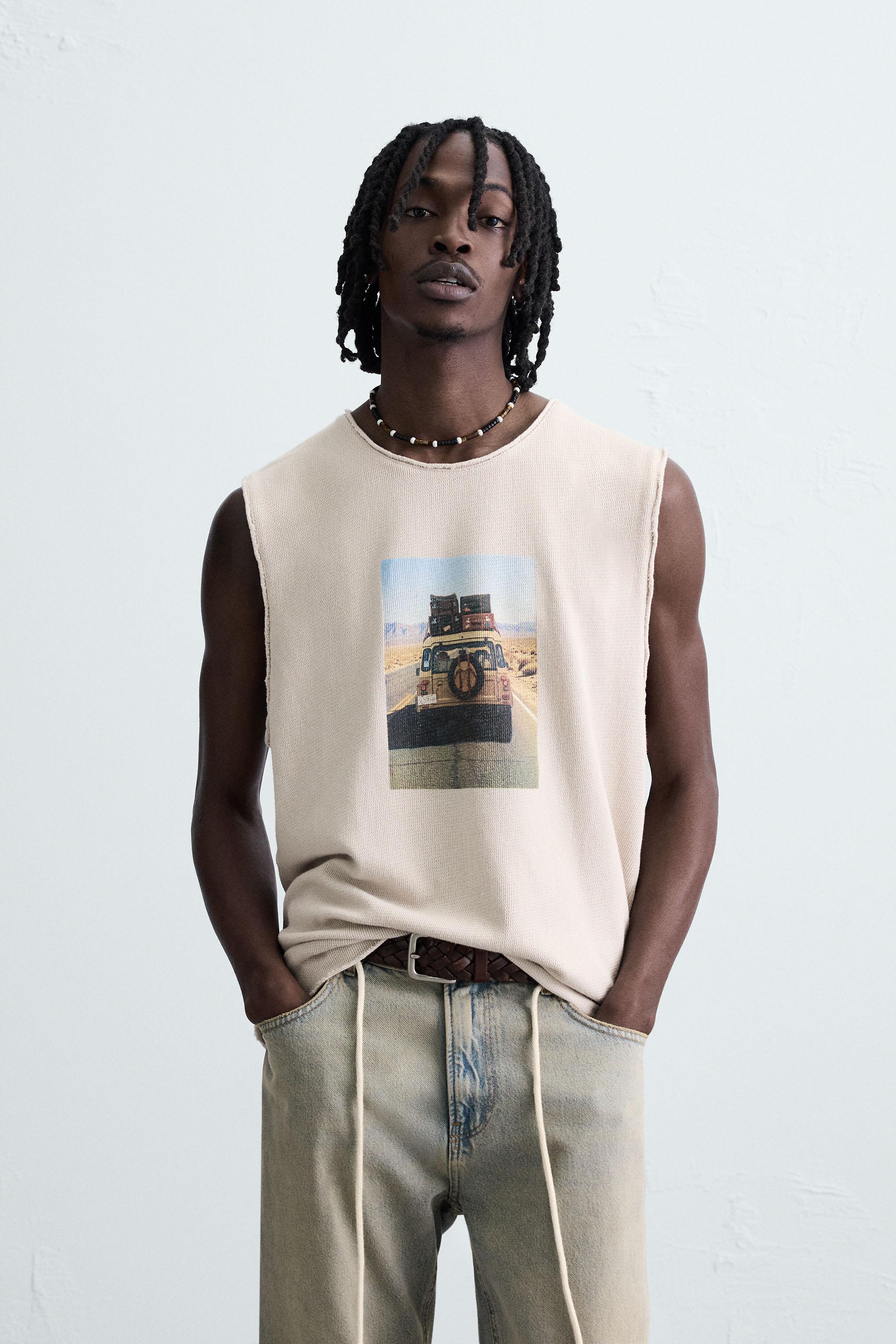 スペイン発送 ZARA アブストラクトプリントニットタンクトップ アブストラクト柄プリント ニットタンクトップ - サンド | ZARA