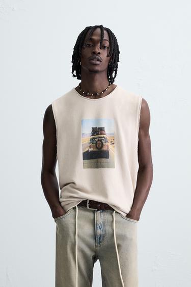 PRINTED KNIT TANK TOP - Light sand by Zara