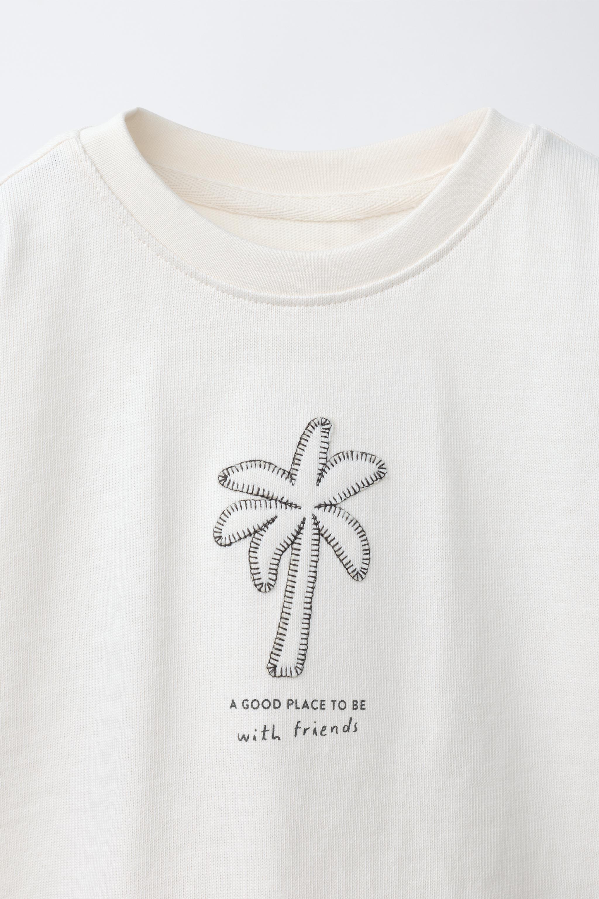 EMBROIDERED T-SHIRT - Mid-ecru | ZARA United States