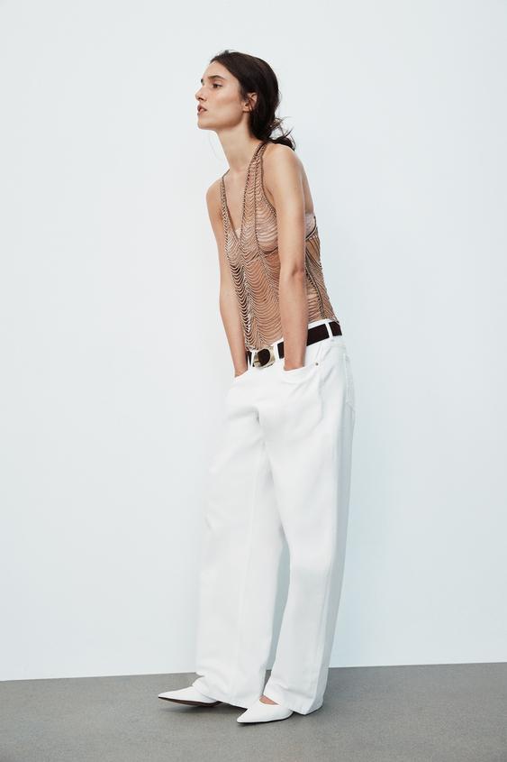 BEADED STRAPPY TOP - Golden de Zara - Imagen 0