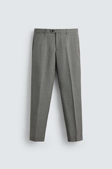 WOOL BLEND CHECK SUIT TROUSERS - Black / White by Zara
