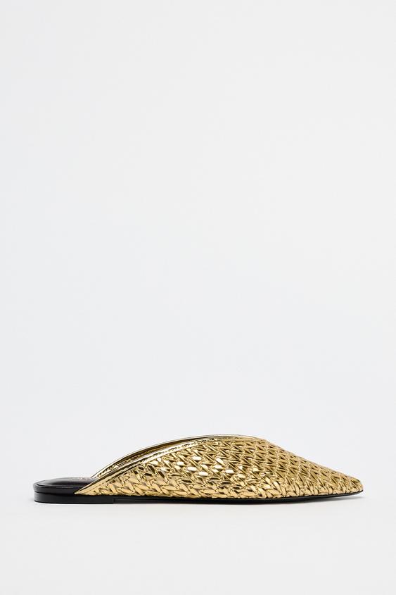 FLAT BRAIDED METALLIC MULES - Gold | ZARA UAE - Dubai/Sharjah/Ajman/UAQ/Fujairah