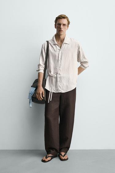 CAMISA FLUIDA RAYAS LAZO - Blanco de Zara - Imagen 0