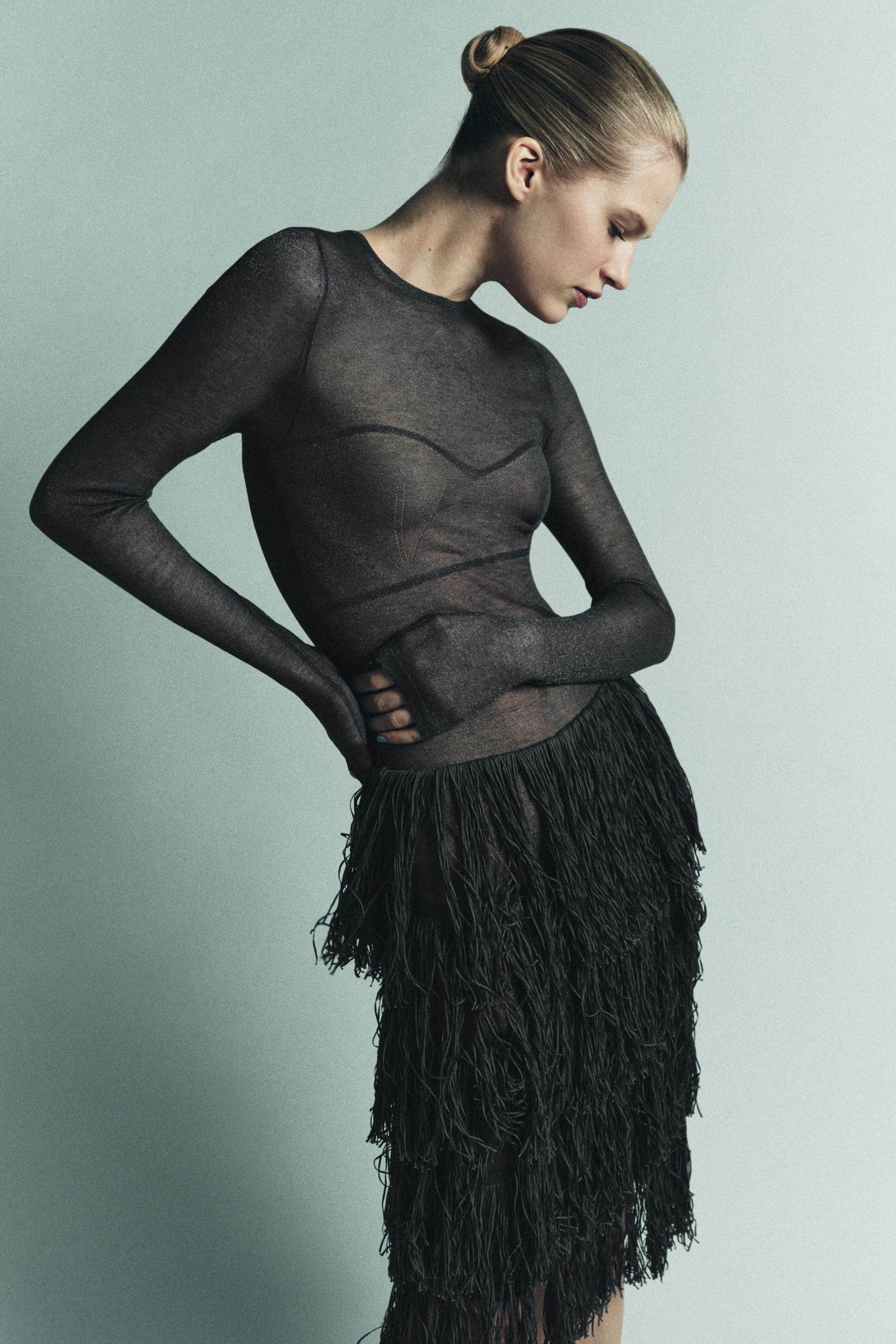 Zara - Metallic Thread Fringed Knit Dress - Blue / Gray - S - Woman Zara - Metallic Thread Fringed Knit Dress - Blue / Gray - S - Woman
