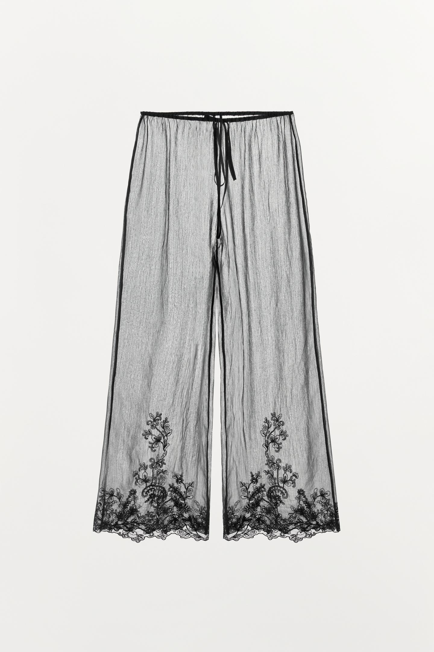 Женские брюки Zara Semi-Clear Embroidered, цвет: Чёрный — фото 9