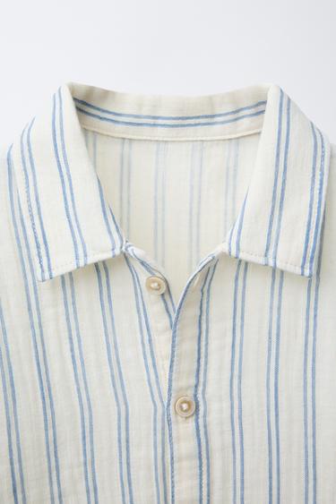 STRIPED TEXTURED SHIRT - Ecru / Blue by Zara - Image 2