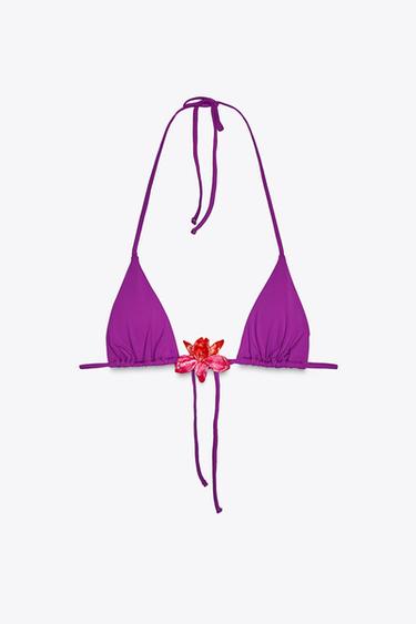 TRIANGEL-BIKINIOBERTEIL MIT BLUMEN-APPLIKATION - Pink von Zara