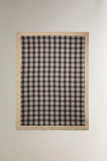 Zara CHECK FAUX FUR BLANKET - Blue