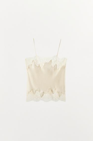 SATIN LACE-TRIMMED CAMISOLE TOP - Ecru by Zara - Image 6