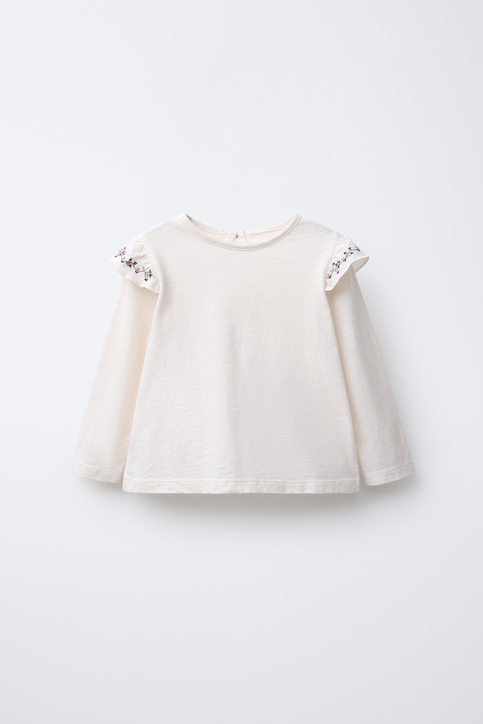 T-Shirt With Embroidered Floral Ruffle