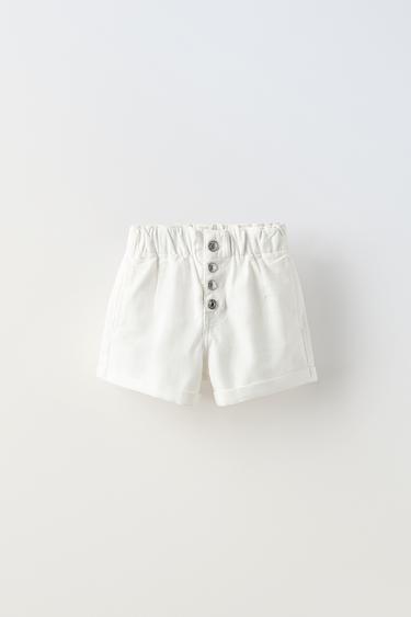ELASTIC WAISTBAND BERMUDA SHORTS WITH BUTTONS - White by Zara - Image 0