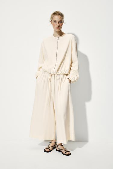 PANTALÓN ANCHO CON LINO - Crudo de Zara