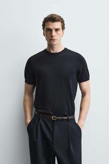 VISCOSE BLEND KNIT T-SHIRT - Dark navy by Zara