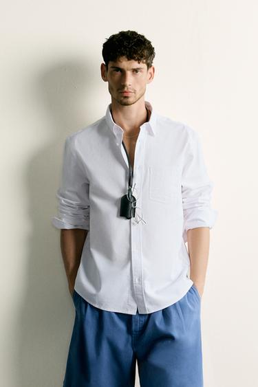 Zara REGULAR FIT TEXTURED OXFORD SHIRT - White