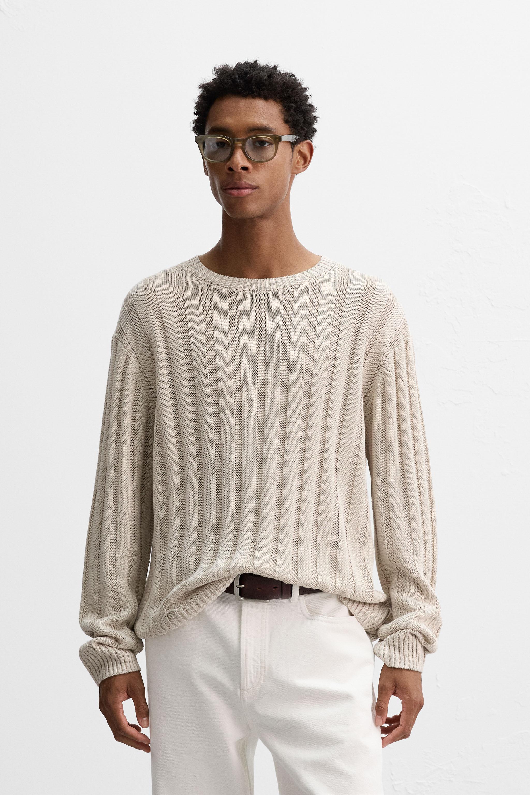【送料&関税込】Stone  Ribbed Sweater 100% LINEN RIBBED SWEATER - Stone | ZARA United States