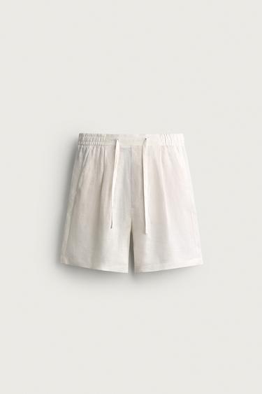 PANTALLONA TË SHKURTRA RELAXED FIT 100% LINO - I bardhë nga Zara