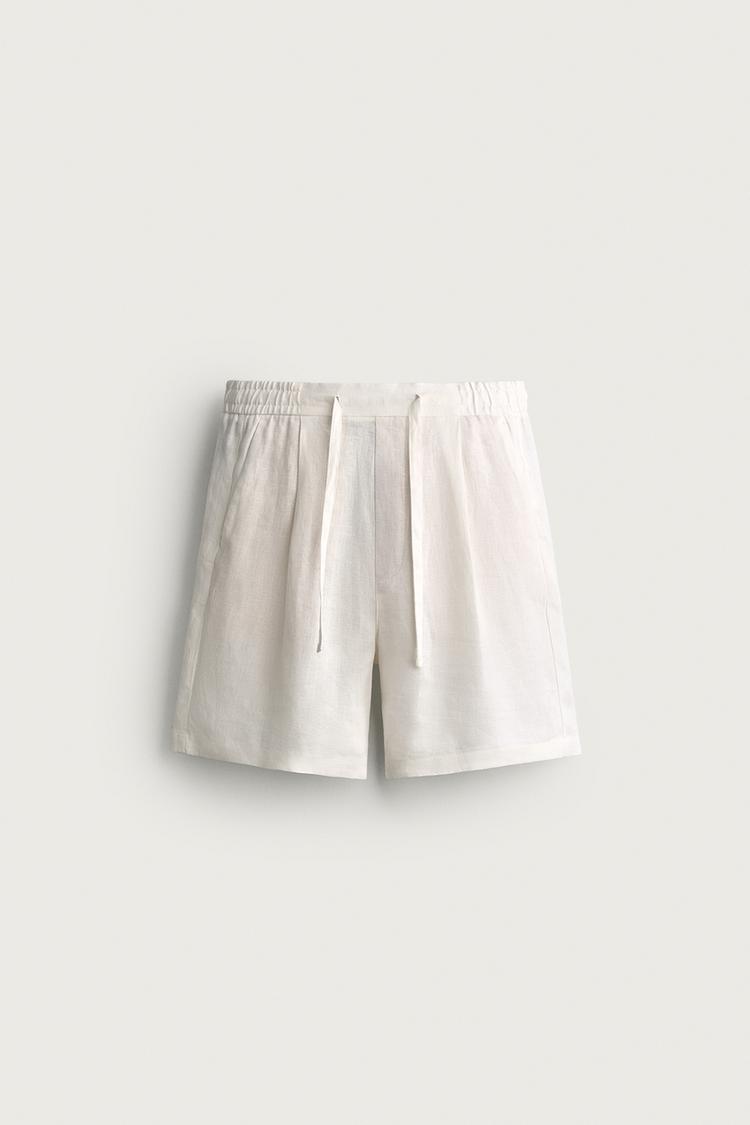 100% LINEN RELAXED FIT BERMUDA SHORTS