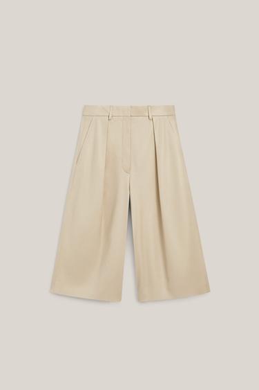 Bermuda long en cuir nappa - LIMITED EDITION - écru/vert kaki de Zara