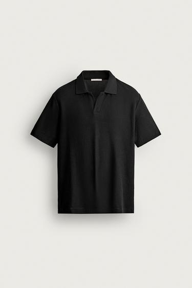 ÁO POLO VẢI DỆT HỌA TIẾT DỌC - Màu đen từ Zara