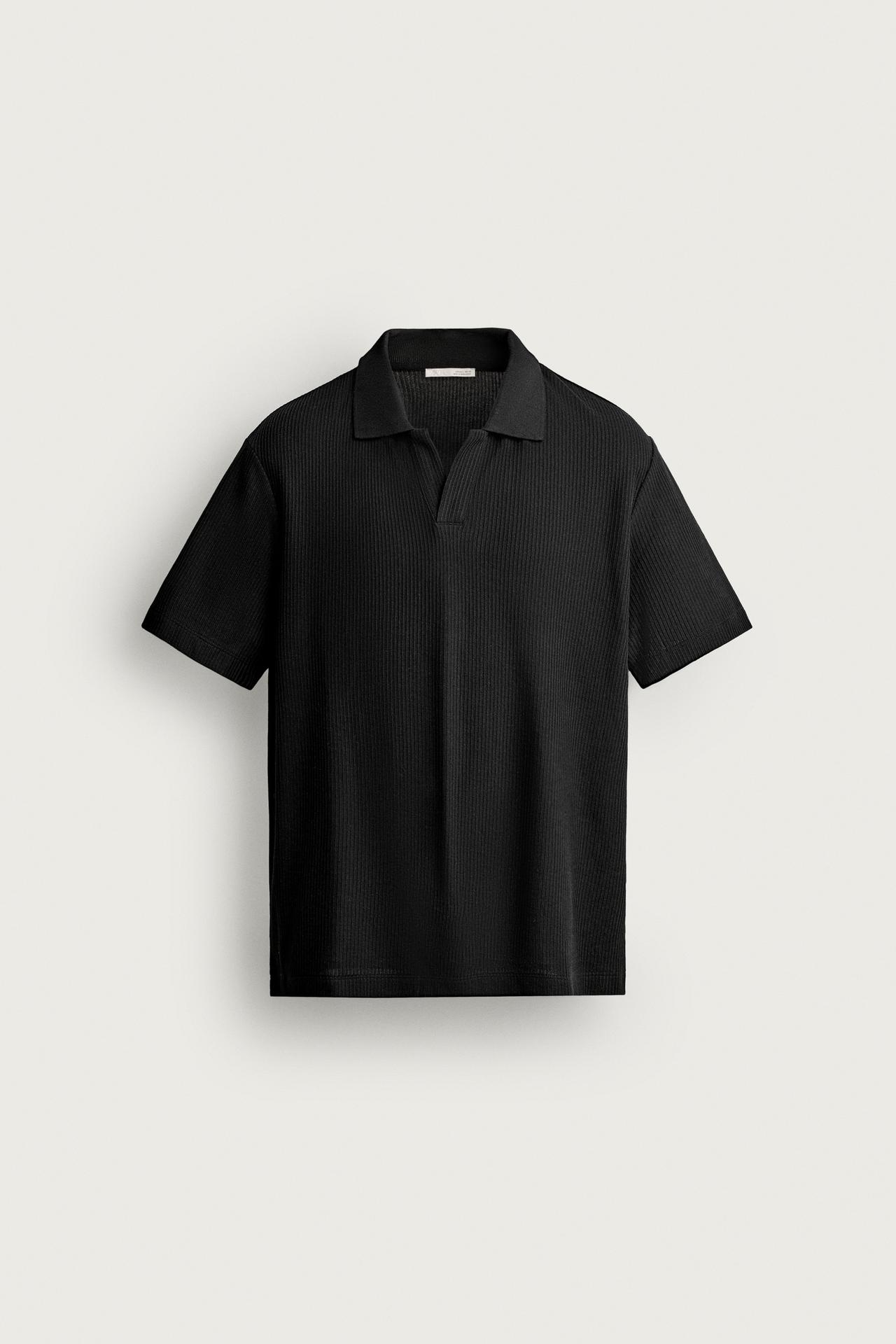 VERTICAL TEXTURED POLO — Black