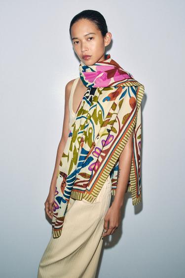 Zara 100% COTTON TROPICAL PRINT SCARF - Multicolored - Image 0