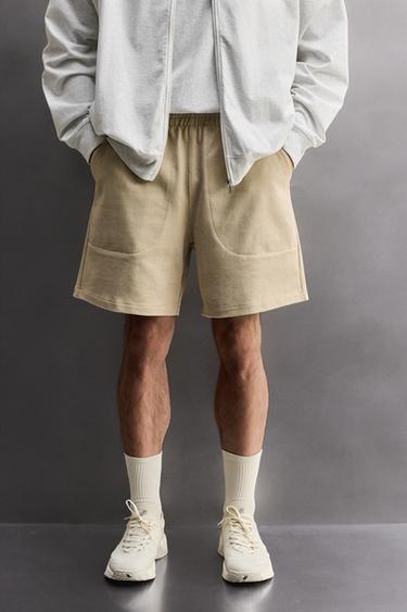 Zara HEAVYWEIGHT JOGGER SHORTS - Sand