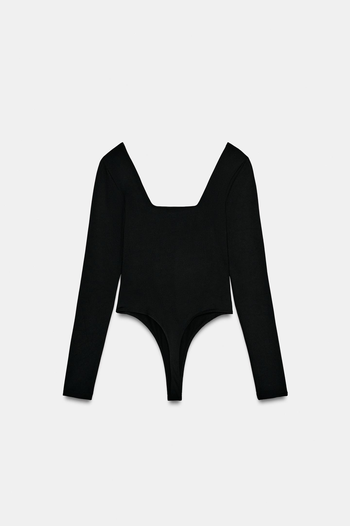 Боди Polyamide, квадратный вырез — Zara, цвет: Чёрный — фото 7