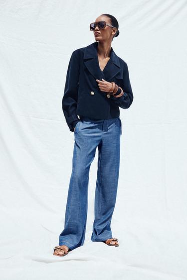 Zara WIDE LEG PANTS WITH LOOPS - Blue - Image 0